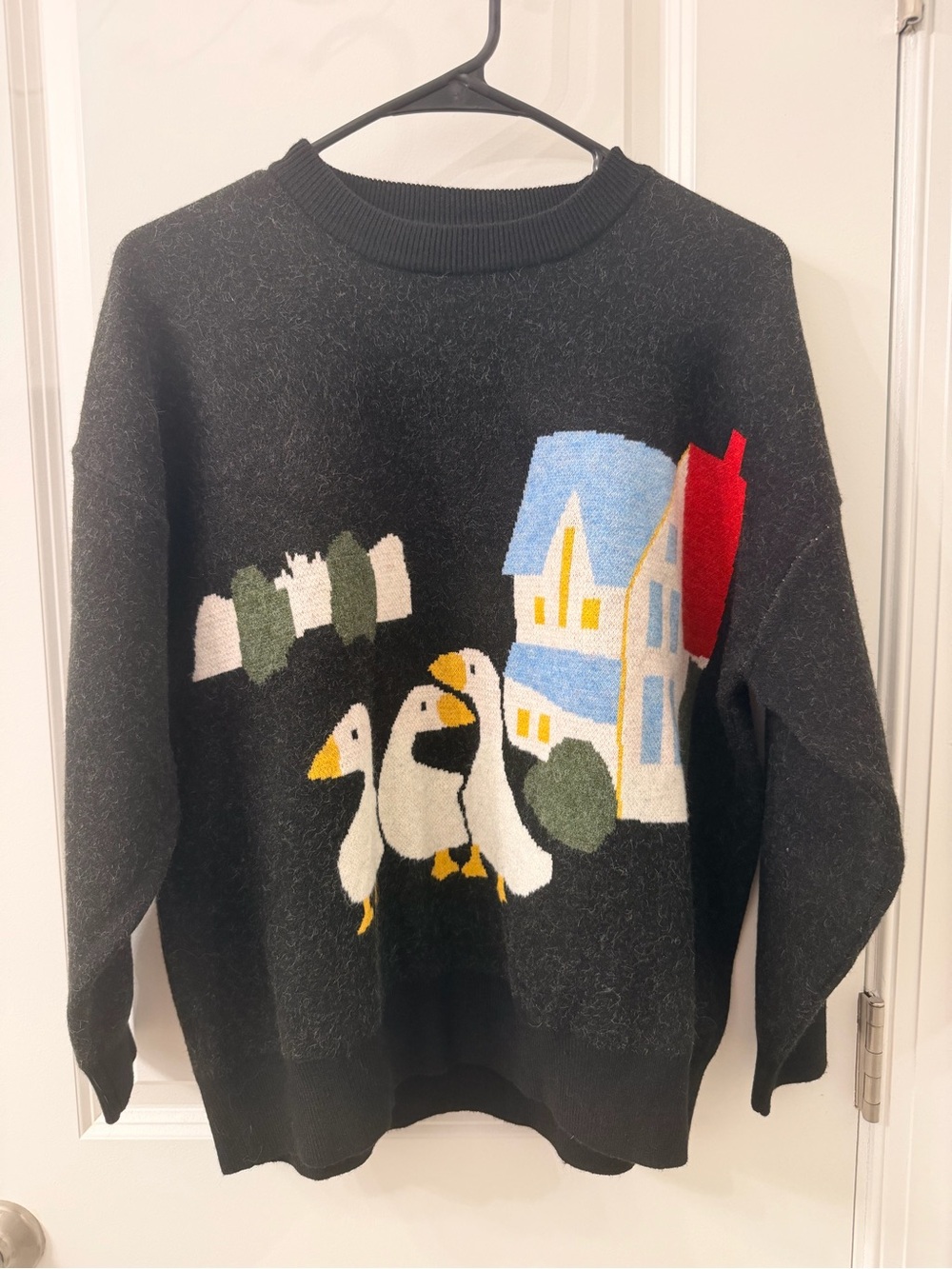 Vintage Goose Cottagecore Sweater Black Graphic Knit Pullover